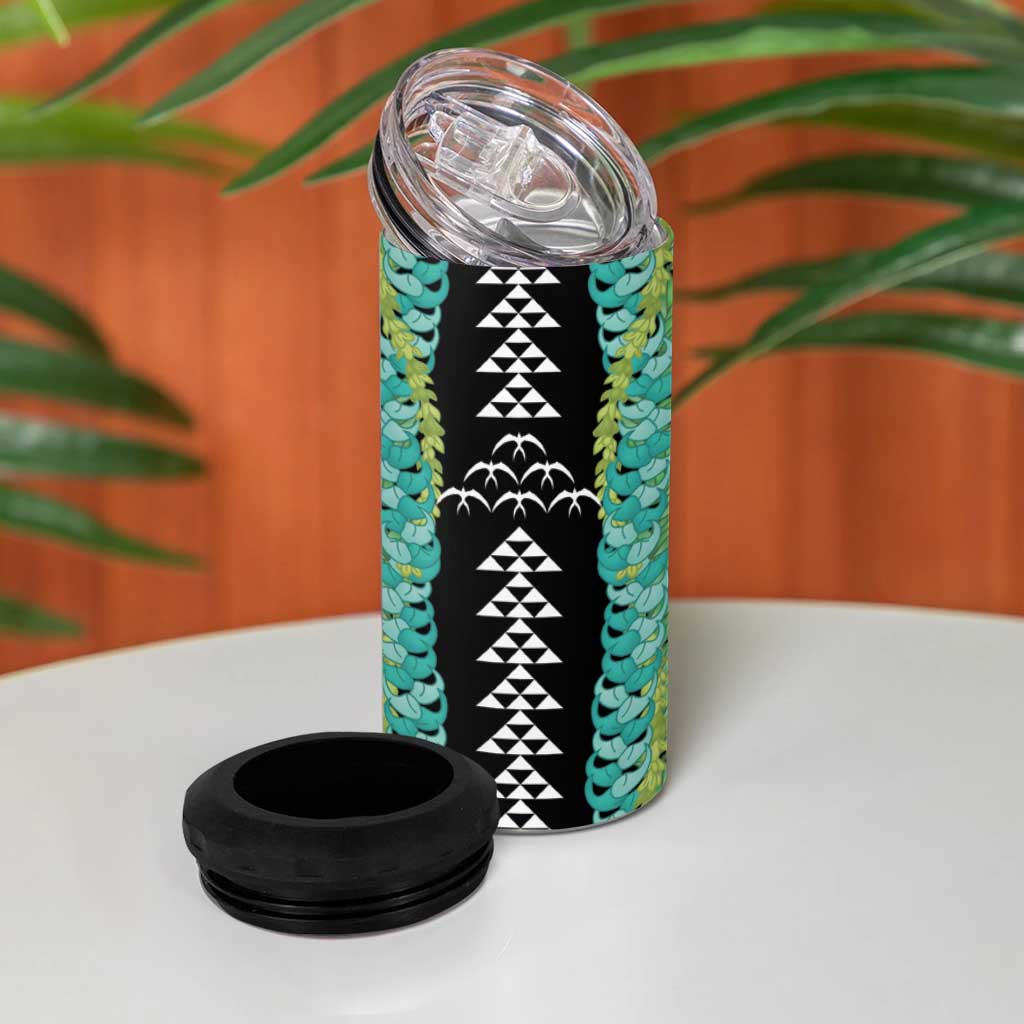 Black Palaka Hawaii Iwa Bird 4 in 1 Can Cooler Tumbler Hawaiian Kakau Jade Vine Lei - Polynesian Pride