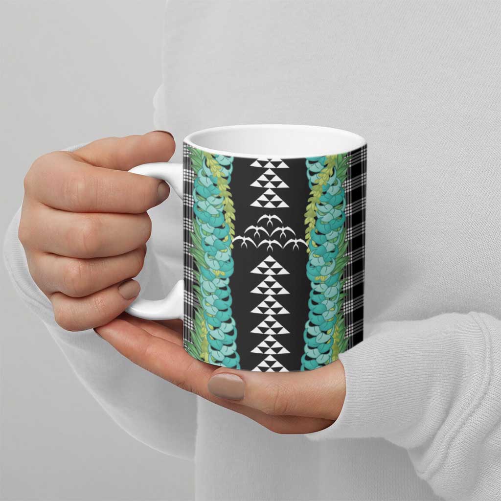 Black Palaka Hawaii Iwa Bird Ceramic Mug Hawaiian Kakau Jade Vine Lei - Polynesian Pride