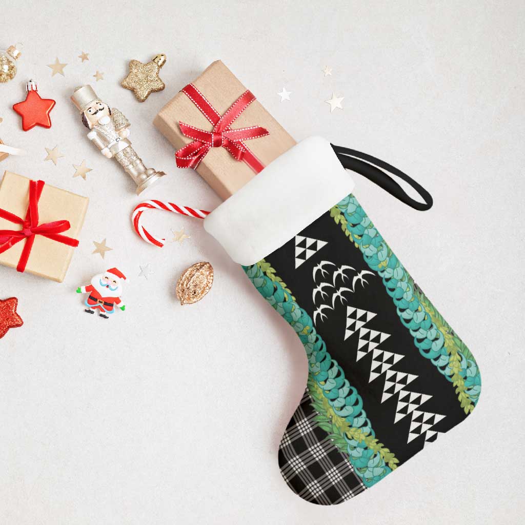 Black Palaka Hawaii Iwa Bird Christmas Stocking Hawaiian Kakau Jade Vine Lei - Polynesian Pride