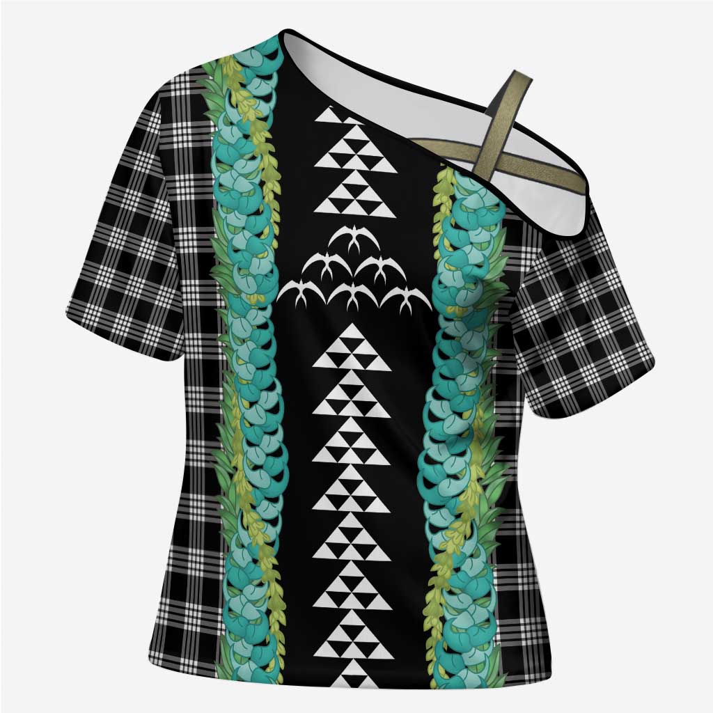 Black Palaka Hawaii Iwa Bird Cross Shoulder Shirt Hawaiian Kakau Jade Vine Lei - Polynesian Pride