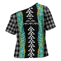 Black Palaka Hawaii Iwa Bird Cross Shoulder Shirt Hawaiian Kakau Jade Vine Lei - Polynesian Pride