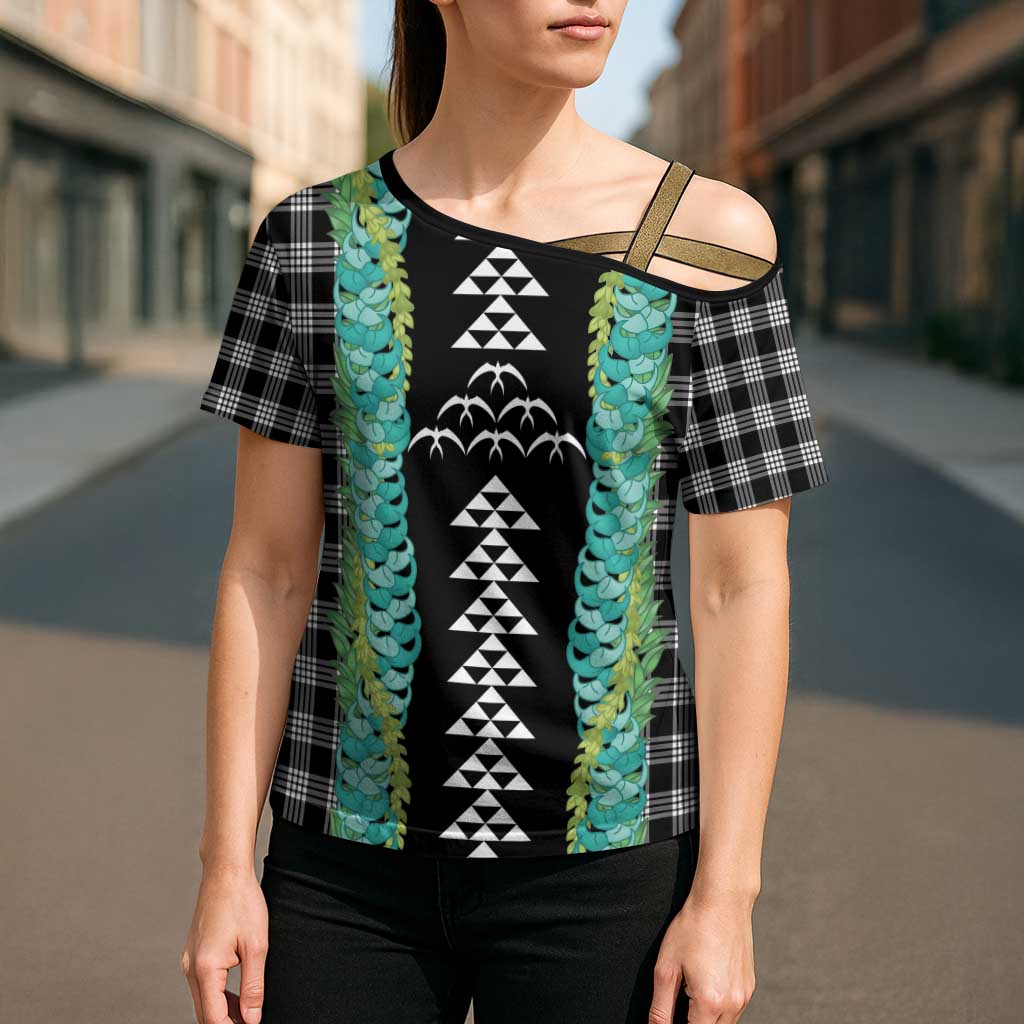 Black Palaka Hawaii Iwa Bird Cross Shoulder Shirt Hawaiian Kakau Jade Vine Lei - Polynesian Pride