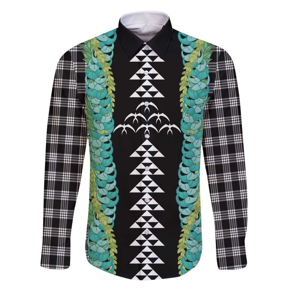 Black Palaka Hawaii Iwa Bird Family Matching Long Sleeve Bodycon Dress and Hawaiian Shirt Hawaiian Kakau Jade Vine Lei - Polynesian Pride