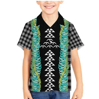 Black Palaka Hawaii Iwa Bird Family Matching Mermaid Dress and Hawaiian Shirt Hawaiian Kakau Jade Vine Lei - Polynesian Pride