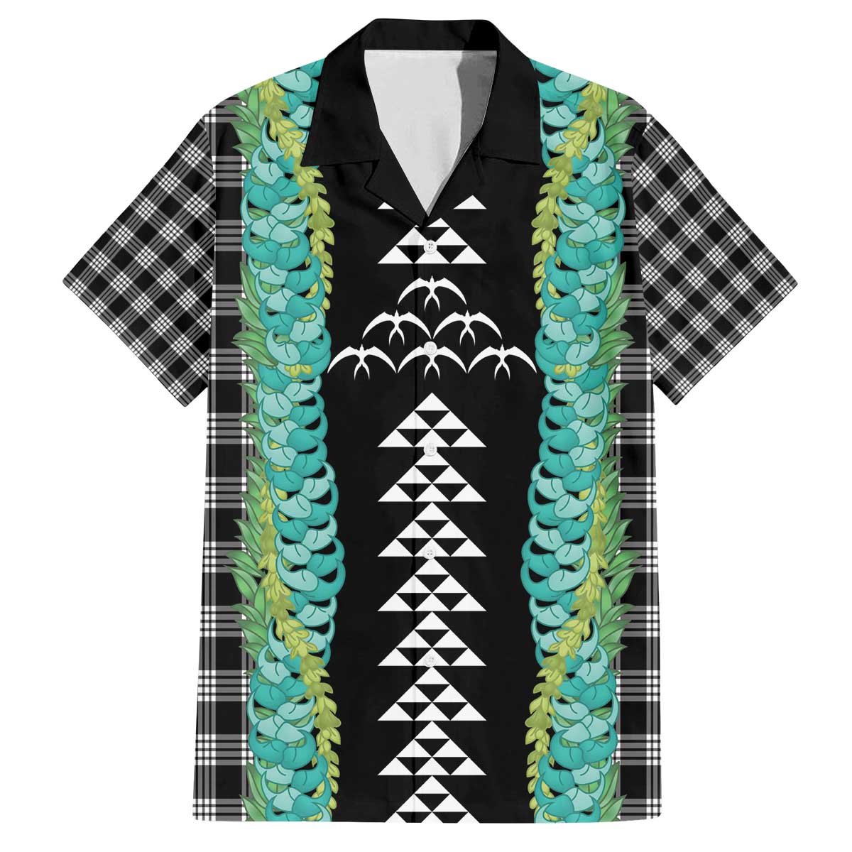 Black Palaka Hawaii Iwa Bird Family Matching Off The Shoulder Long Sleeve Dress and Hawaiian Shirt Hawaiian Kakau Jade Vine Lei - Polynesian Pride