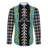 Black Palaka Hawaii Iwa Bird Family Matching Off The Shoulder Long Sleeve Dress and Hawaiian Shirt Hawaiian Kakau Jade Vine Lei - Polynesian Pride