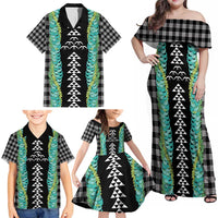 Black Palaka Hawaii Iwa Bird Family Matching Off Shoulder Maxi Dress and Hawaiian Shirt Hawaiian Kakau Jade Vine Lei - Polynesian Pride