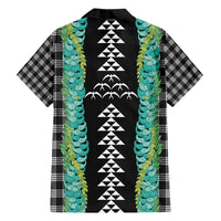 Black Palaka Hawaii Iwa Bird Family Matching Off Shoulder Short Dress and Hawaiian Shirt Hawaiian Kakau Jade Vine Lei - Polynesian Pride