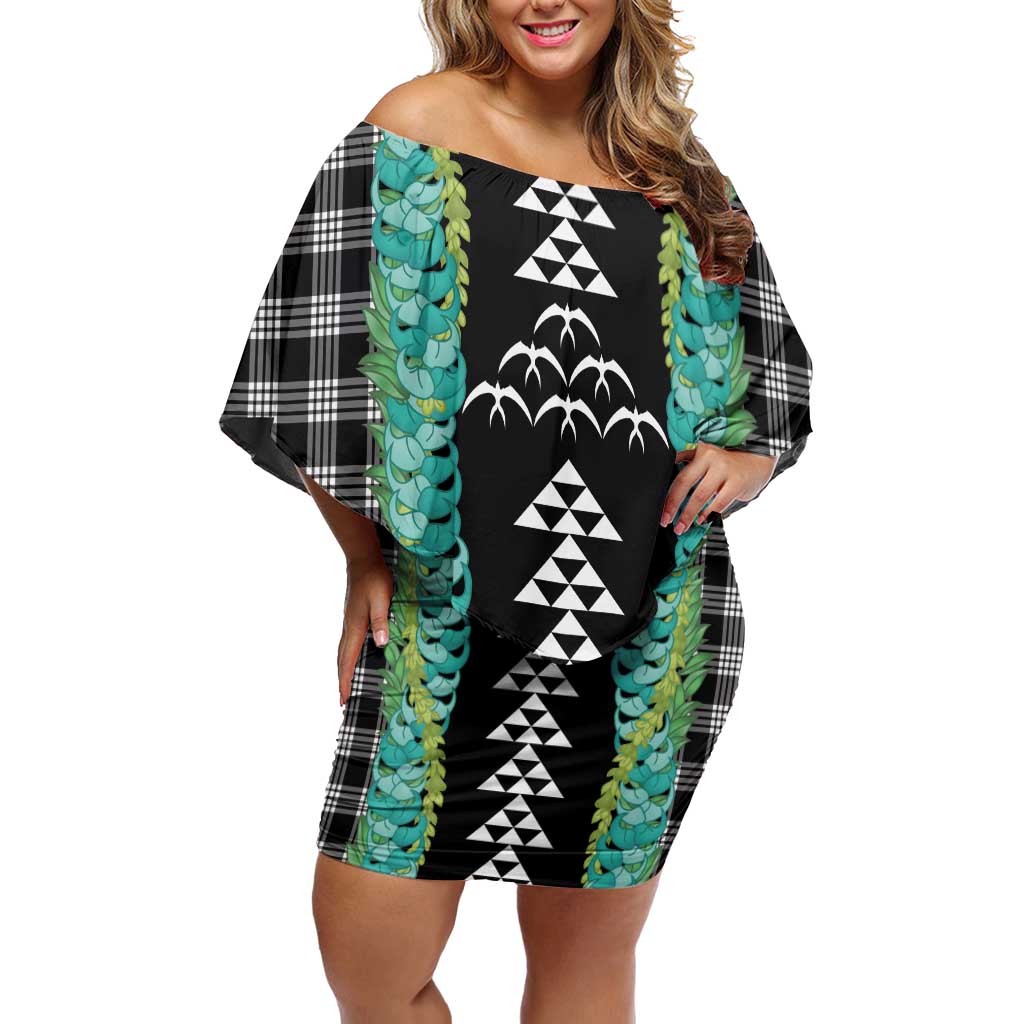 Black Palaka Hawaii Iwa Bird Family Matching Off Shoulder Short Dress and Hawaiian Shirt Hawaiian Kakau Jade Vine Lei - Polynesian Pride
