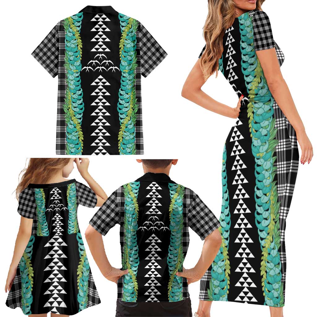 Black Palaka Hawaii Iwa Bird Family Matching Short Sleeve Bodycon Dress and Hawaiian Shirt Hawaiian Kakau Jade Vine Lei - Polynesian Pride