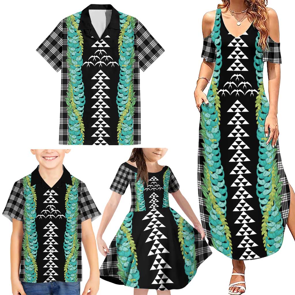 Black Palaka Hawaii Iwa Bird Family Matching Summer Maxi Dress and Hawaiian Shirt Hawaiian Kakau Jade Vine Lei LT14 - Polynesian Pride
