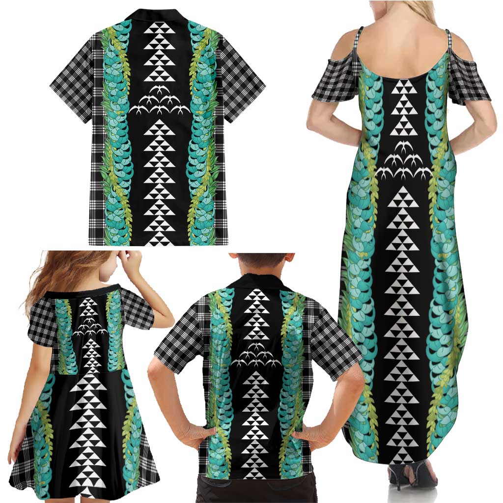 Black Palaka Hawaii Iwa Bird Family Matching Summer Maxi Dress and Hawaiian Shirt Hawaiian Kakau Jade Vine Lei - Polynesian Pride