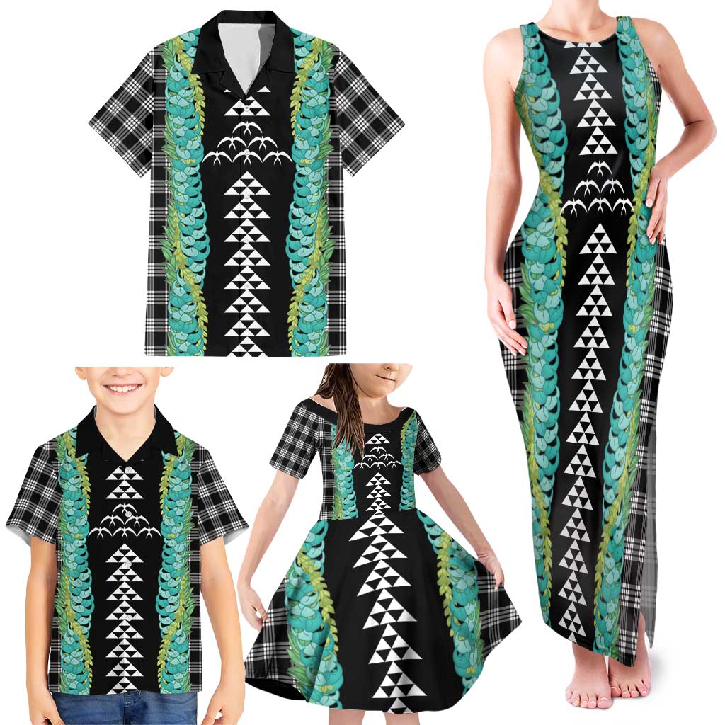 Black Palaka Hawaii Iwa Bird Family Matching Tank Maxi Dress and Hawaiian Shirt Hawaiian Kakau Jade Vine Lei LT14 - Polynesian Pride