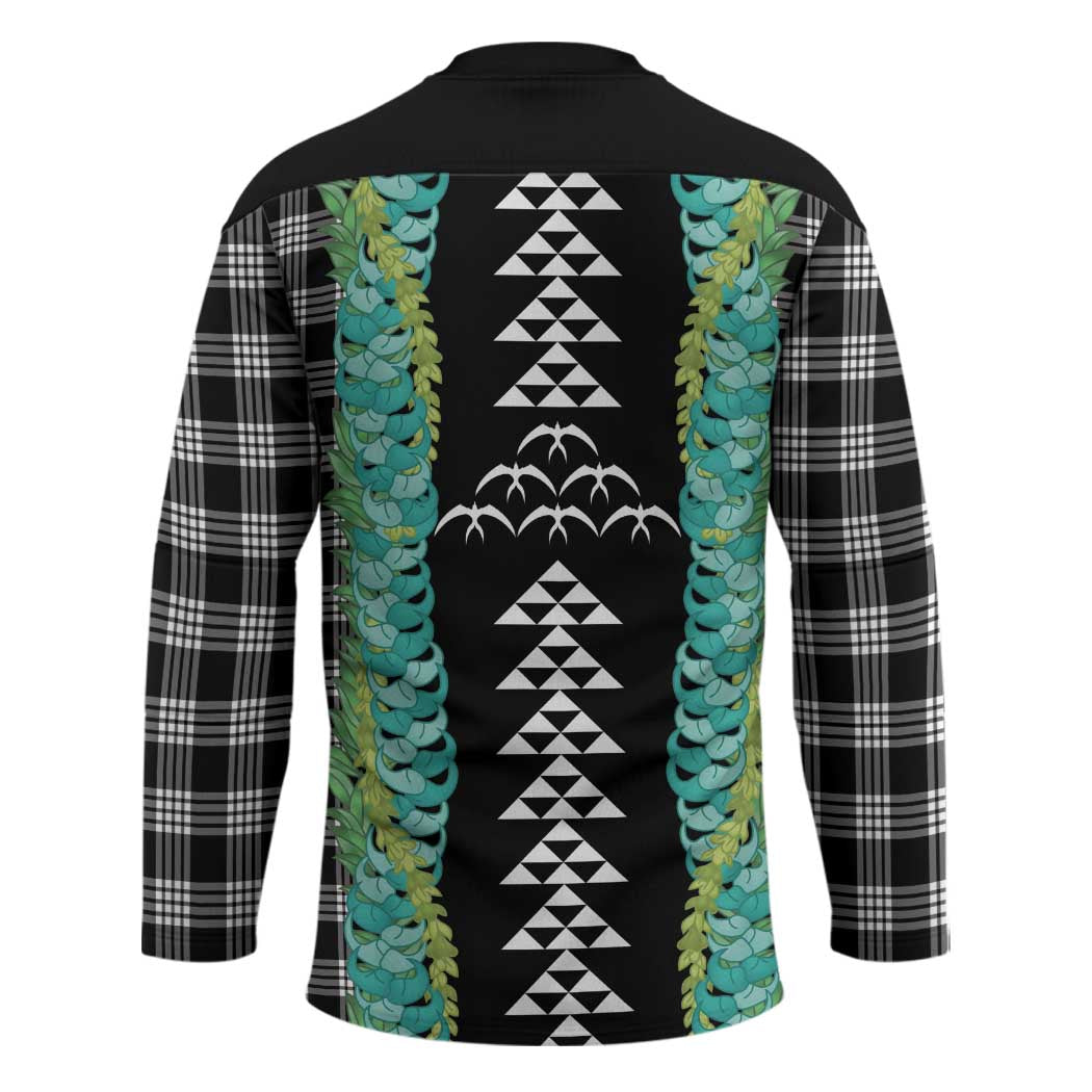 Black Palaka Hawaii Iwa Bird Hockey Jersey Hawaiian Kakau Jade Vine Lei - Polynesian Pride