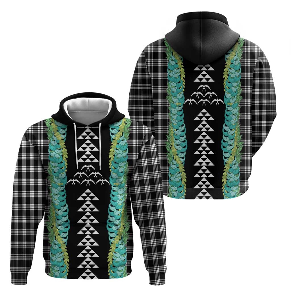 Black Palaka Hawaii Iwa Bird Hoodie Hawaiian Kakau Jade Vine Lei - Polynesian Pride