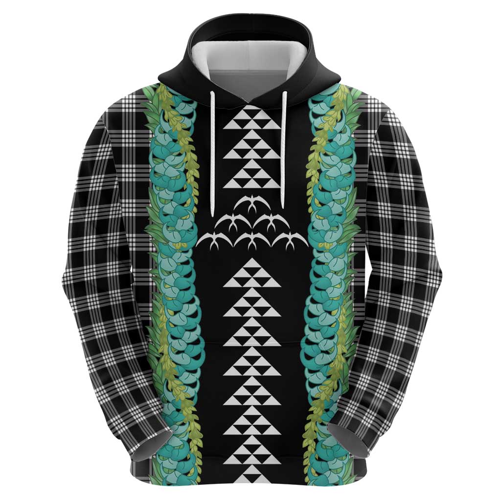 Black Palaka Hawaii Iwa Bird Hoodie Hawaiian Kakau Jade Vine Lei - Polynesian Pride