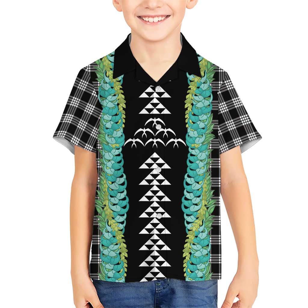 Black Palaka Hawaii Iwa Bird Kid Hawaiian Shirt Hawaiian Kakau Jade Vine Lei LT14 Kid Black - Polynesian Pride
