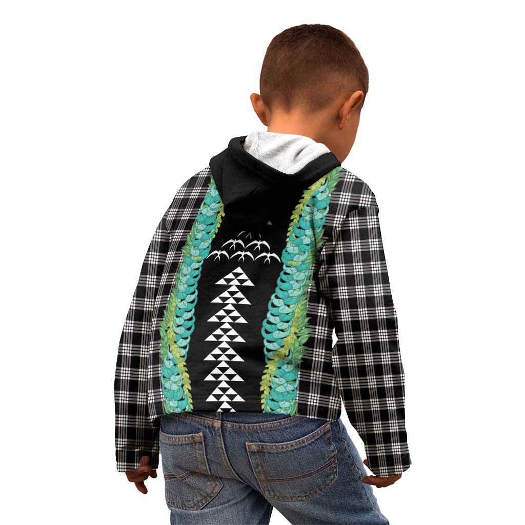 Black Palaka Hawaii Iwa Bird Kid Hoodie Hawaiian Kakau Jade Vine Lei - Polynesian Pride