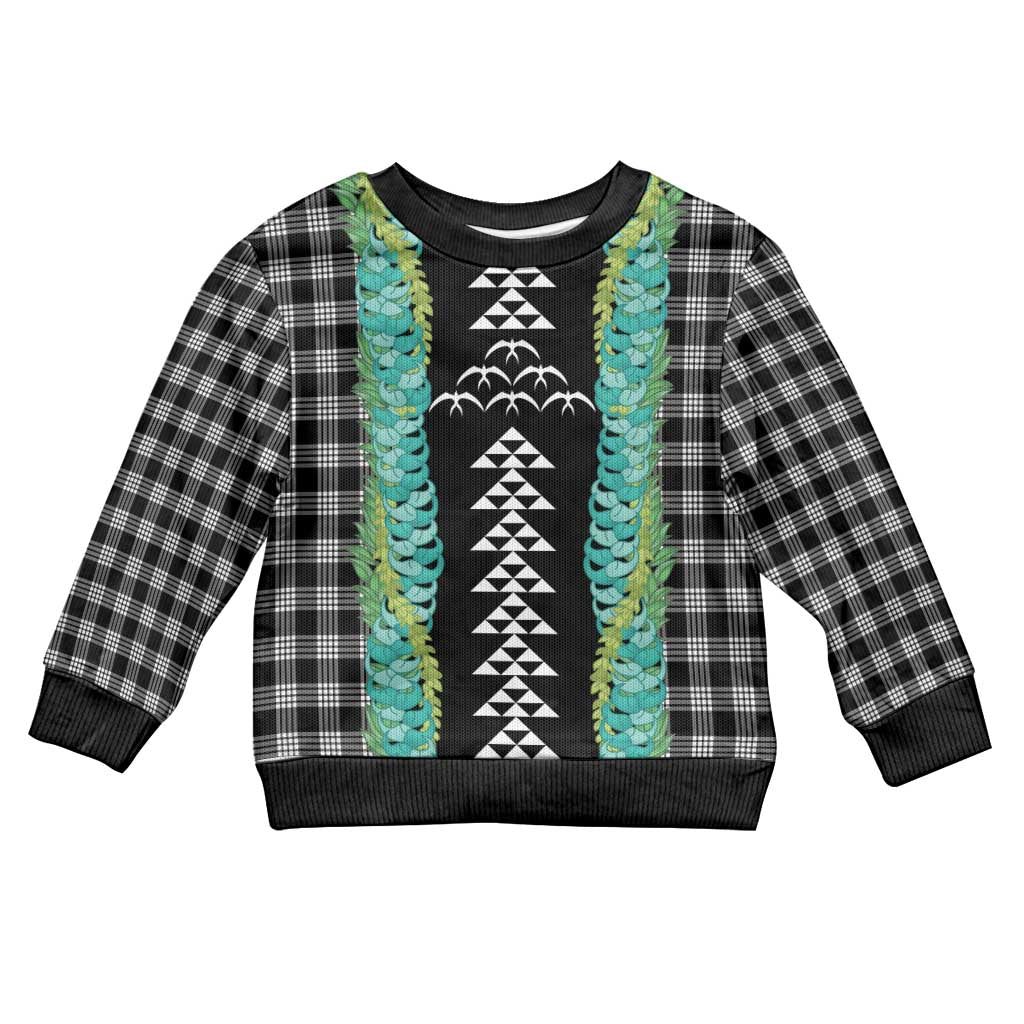 Black Palaka Hawaii Iwa Bird Kid Ugly Christmas Sweater Hawaiian Kakau Jade Vine Lei - Polynesian Pride