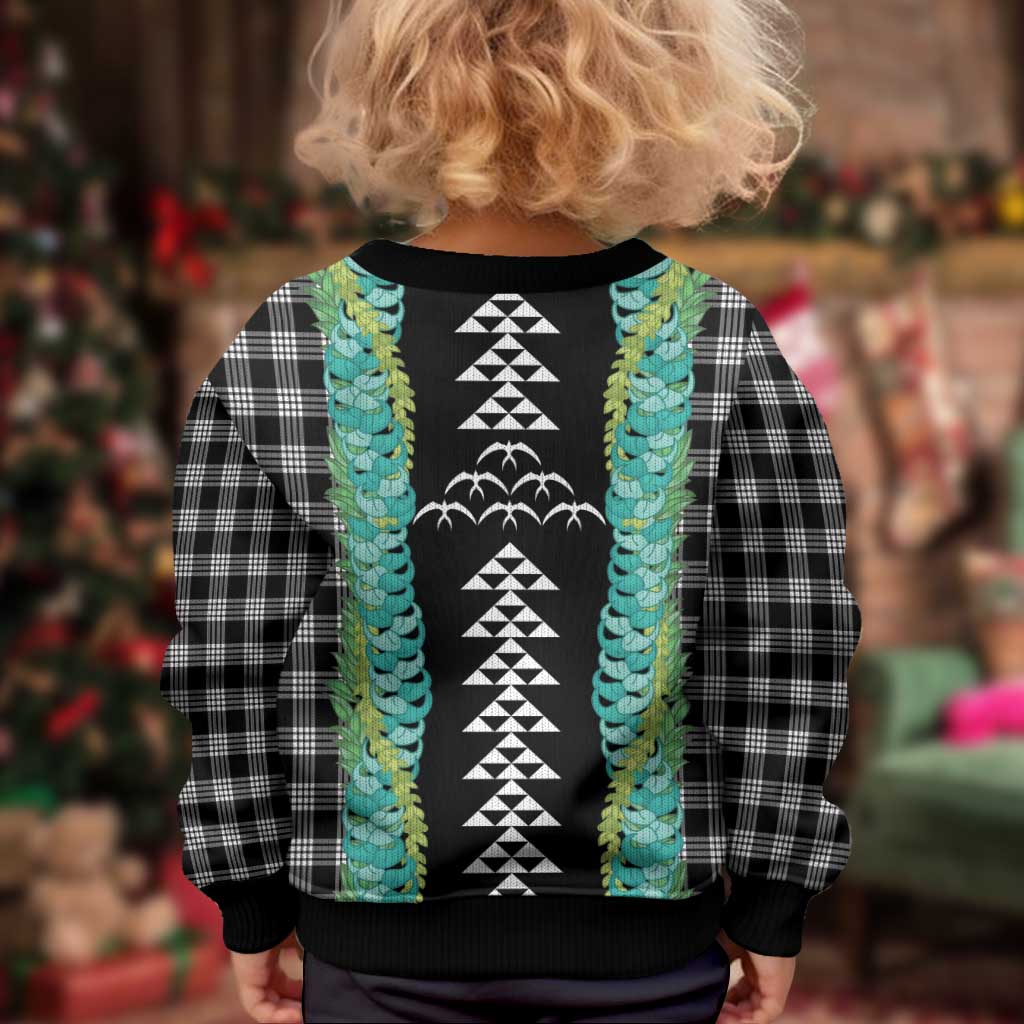 Black Palaka Hawaii Iwa Bird Kid Ugly Christmas Sweater Hawaiian Kakau Jade Vine Lei - Polynesian Pride