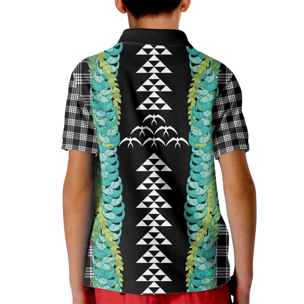Black Palaka Hawaii Iwa Bird Kid Polo Shirt Hawaiian Kakau Jade Vine Lei - Polynesian Pride