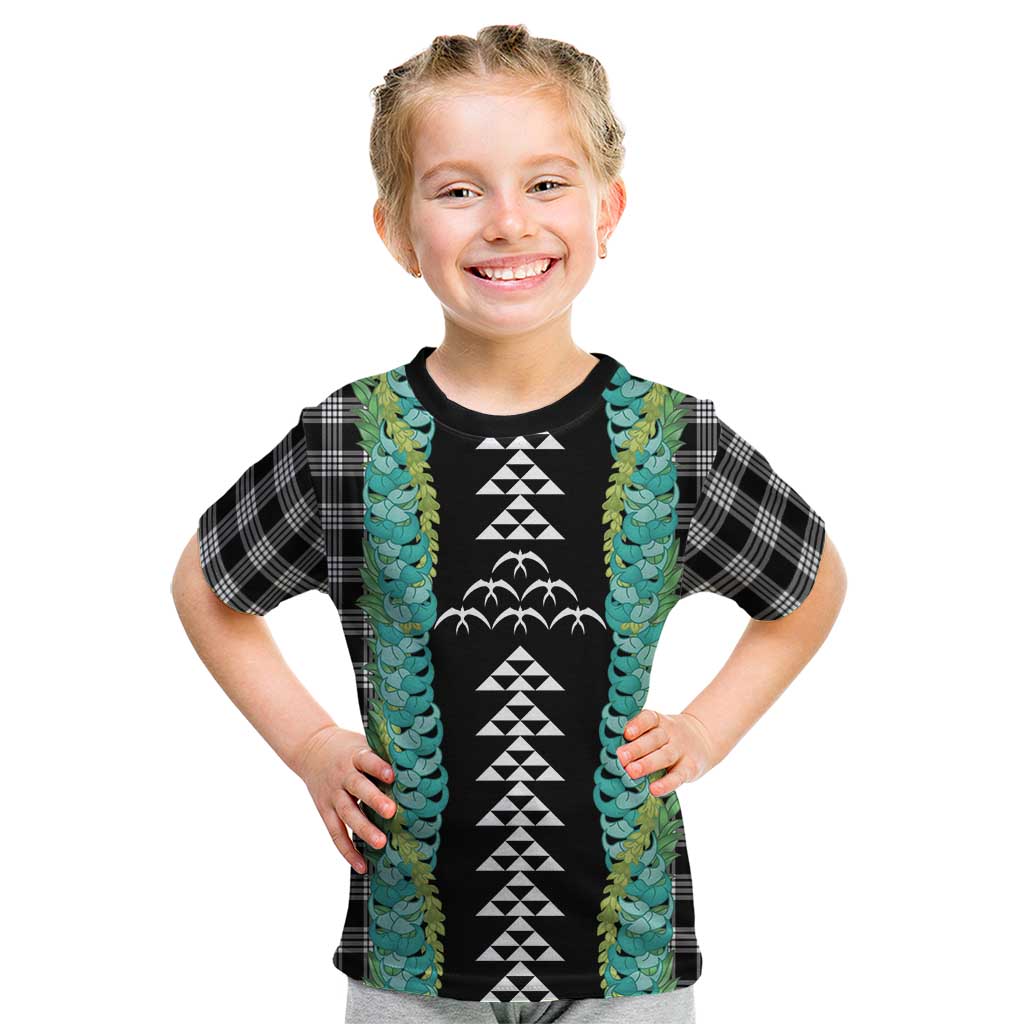 Black Palaka Hawaii Iwa Bird Kid T Shirt Hawaiian Kakau Jade Vine Lei LT14 Black - Polynesian Pride