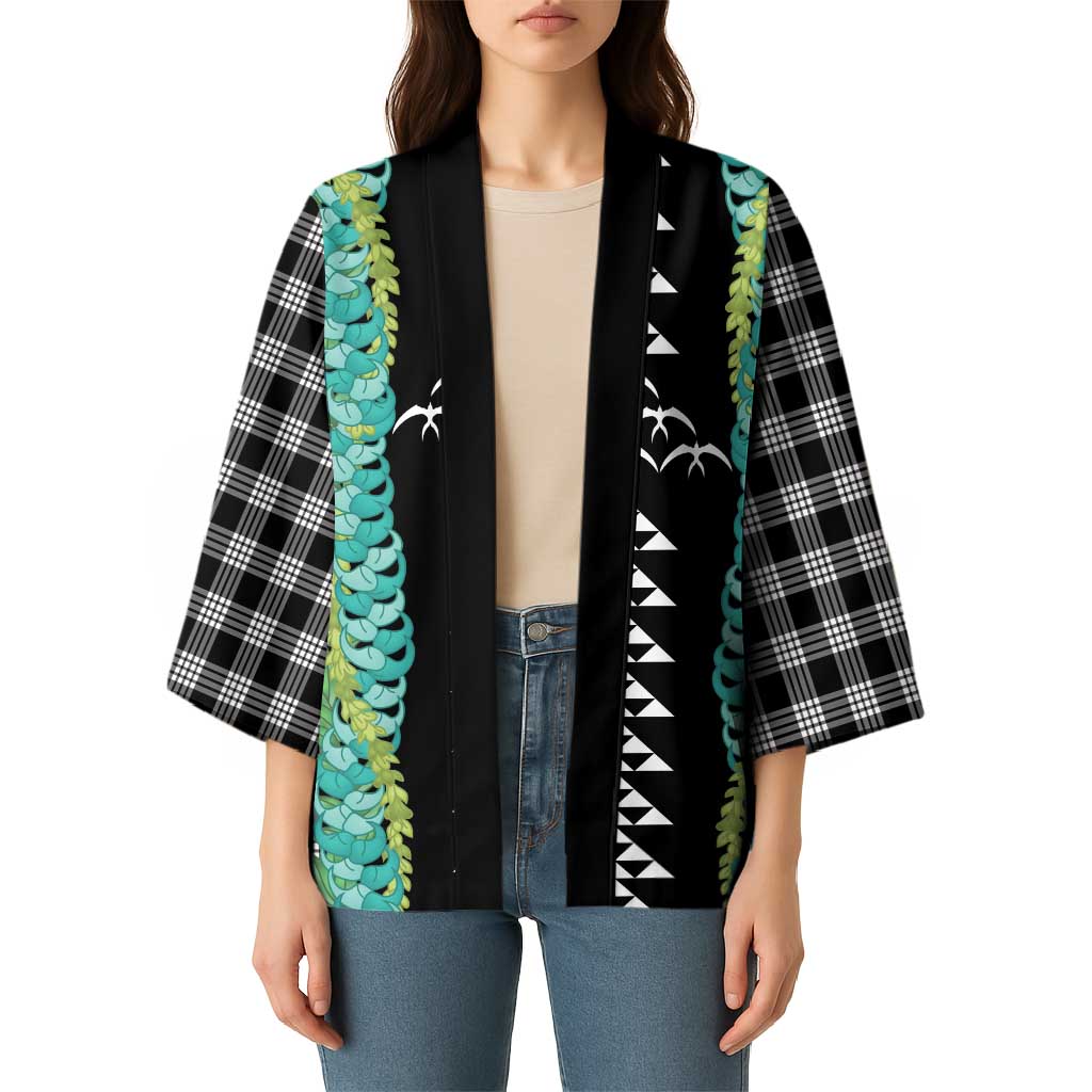 Black Palaka Hawaii Iwa Bird Kimono Hawaiian Kakau Jade Vine Lei - Polynesian Pride