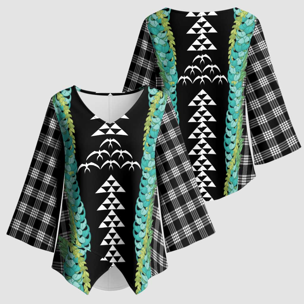 Black Palaka Hawaii Iwa Bird Kimono Sleeve Blouse Hawaiian Kakau Jade Vine Lei - Polynesian Pride