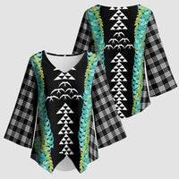 Black Palaka Hawaii Iwa Bird Kimono Sleeve Blouse Hawaiian Kakau Jade Vine Lei - Polynesian Pride