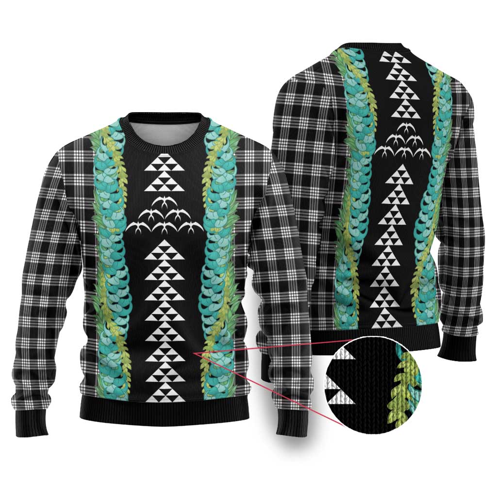 Black Palaka Hawaii Iwa Bird Ugly Christmas Sweater Hawaiian Kakau Jade Vine Lei - Polynesian Pride