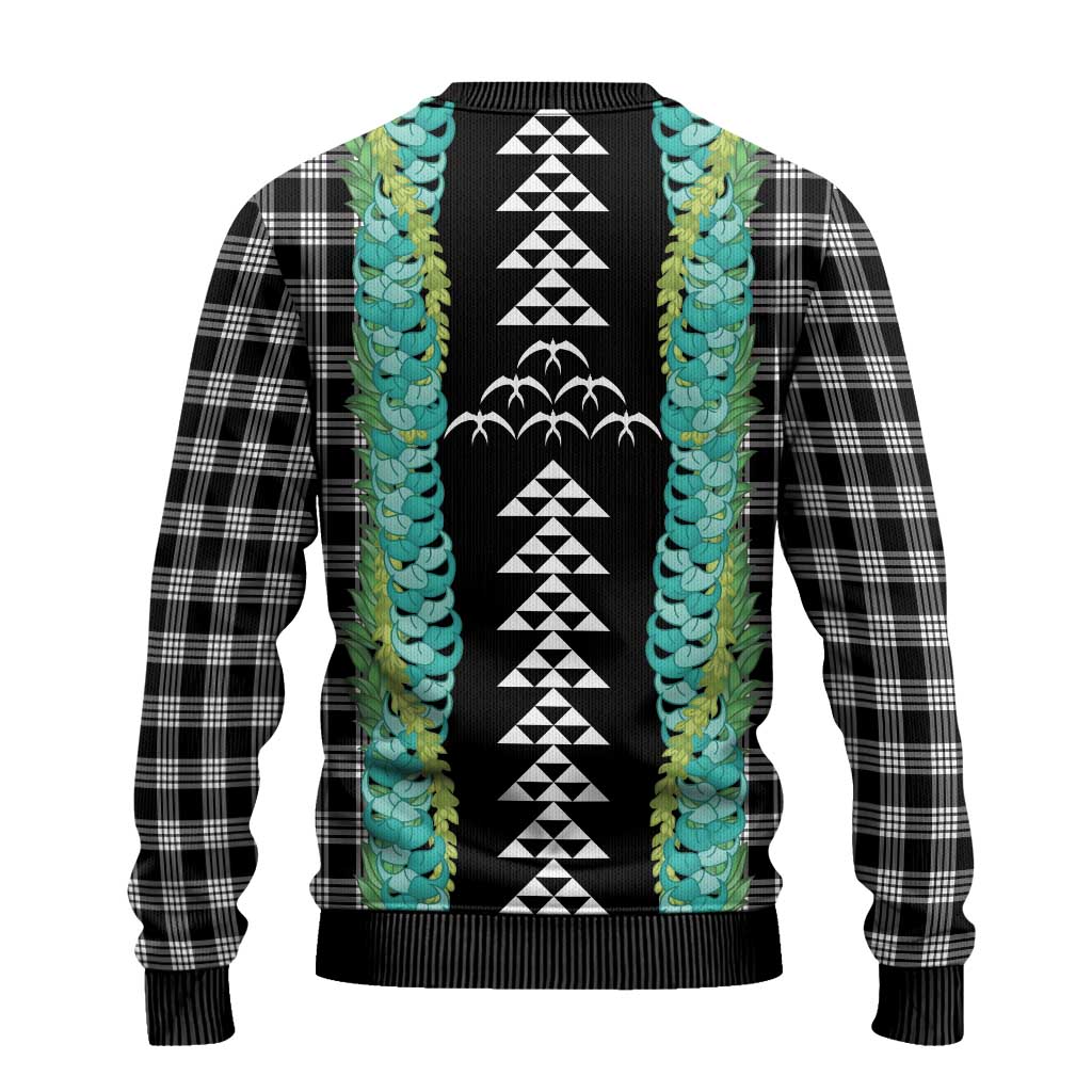 Black Palaka Hawaii Iwa Bird Ugly Christmas Sweater Hawaiian Kakau Jade Vine Lei - Polynesian Pride