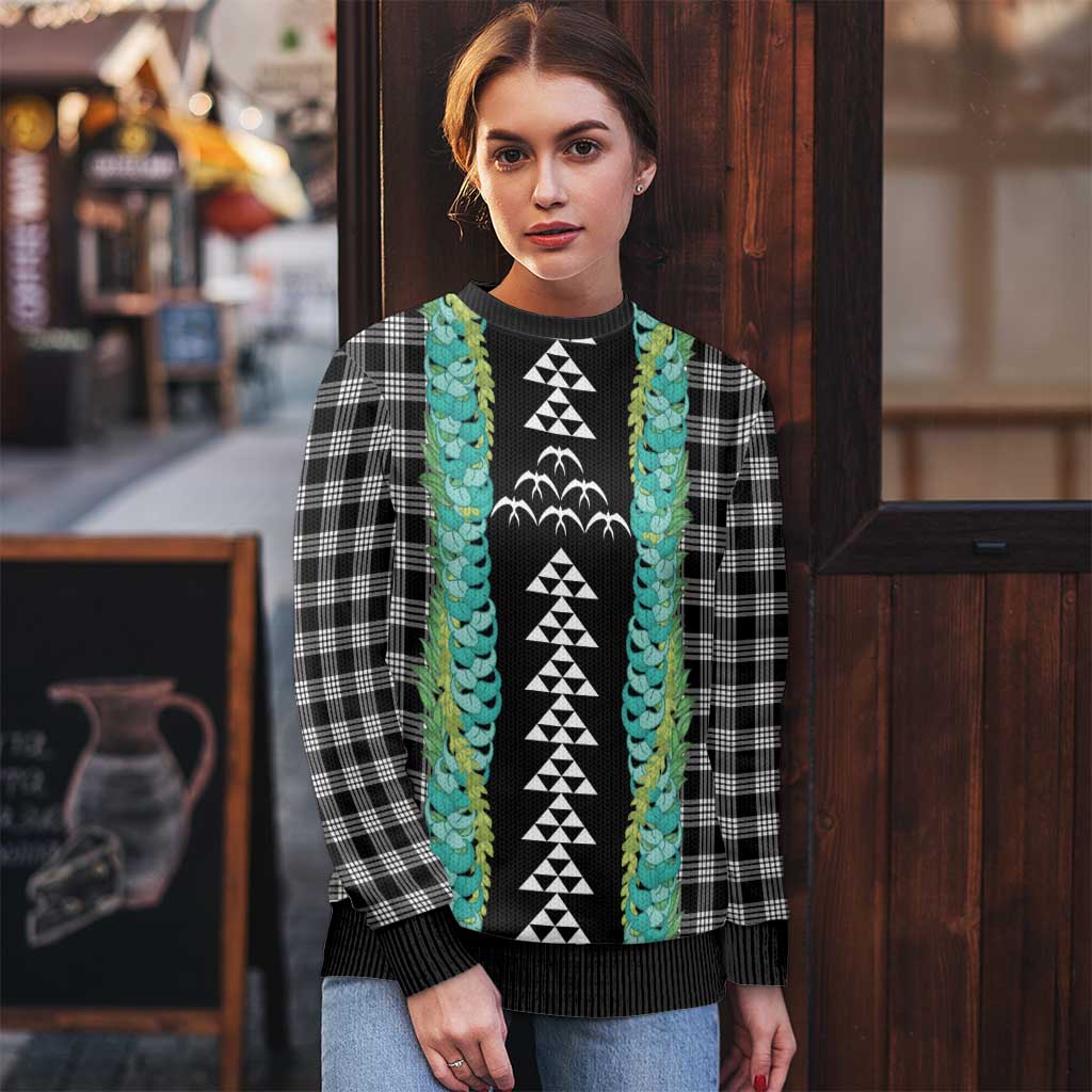 Black Palaka Hawaii Iwa Bird Ugly Christmas Sweater Hawaiian Kakau Jade Vine Lei - Polynesian Pride