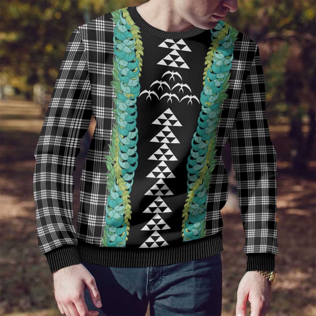 Black Palaka Hawaii Iwa Bird Ugly Christmas Sweater Hawaiian Kakau Jade Vine Lei - Polynesian Pride
