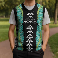 Black Palaka Hawaii Iwa Bird Christmas Knitted V-Neck Vest Hawaiian Kakau Jade Vine Lei - Polynesian Pride