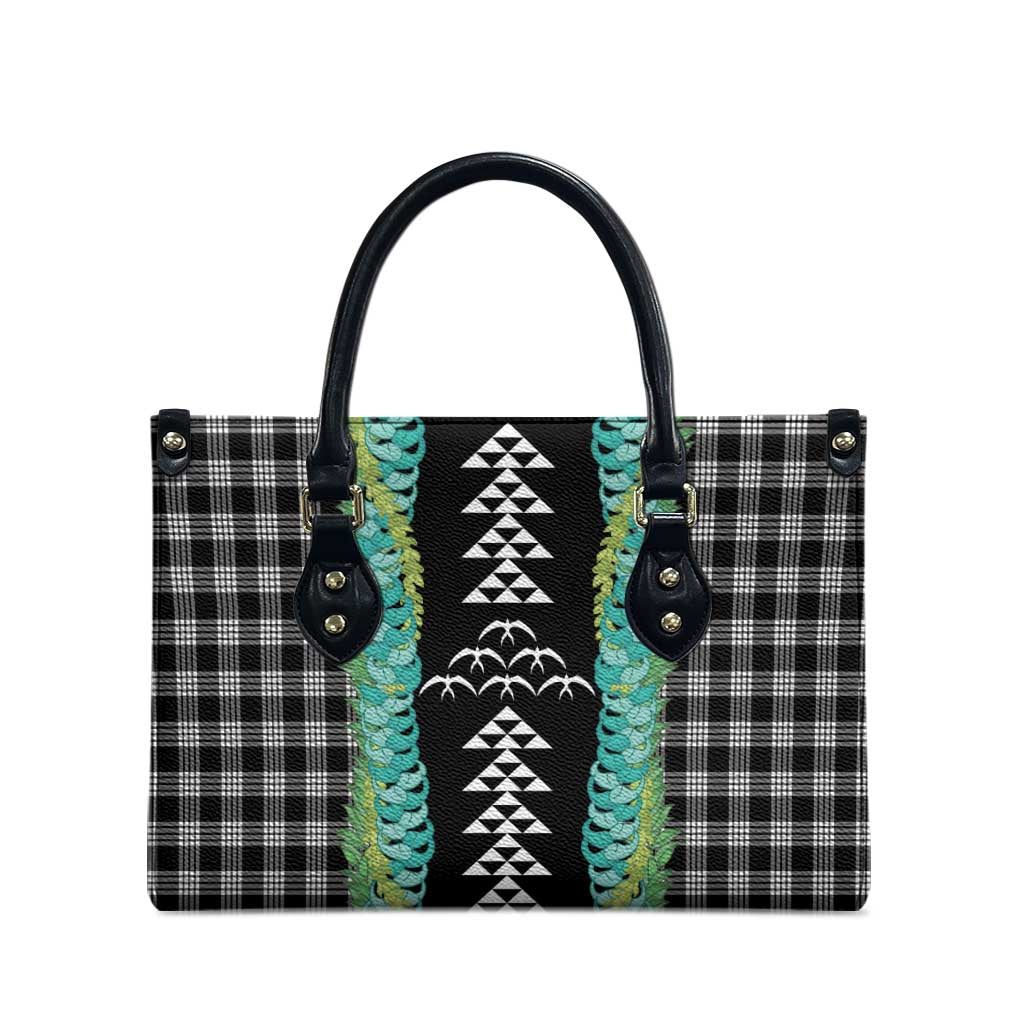 Black Palaka Hawaii Iwa Bird Leather Bag Hawaiian Kakau Jade Vine Lei - Polynesian Pride