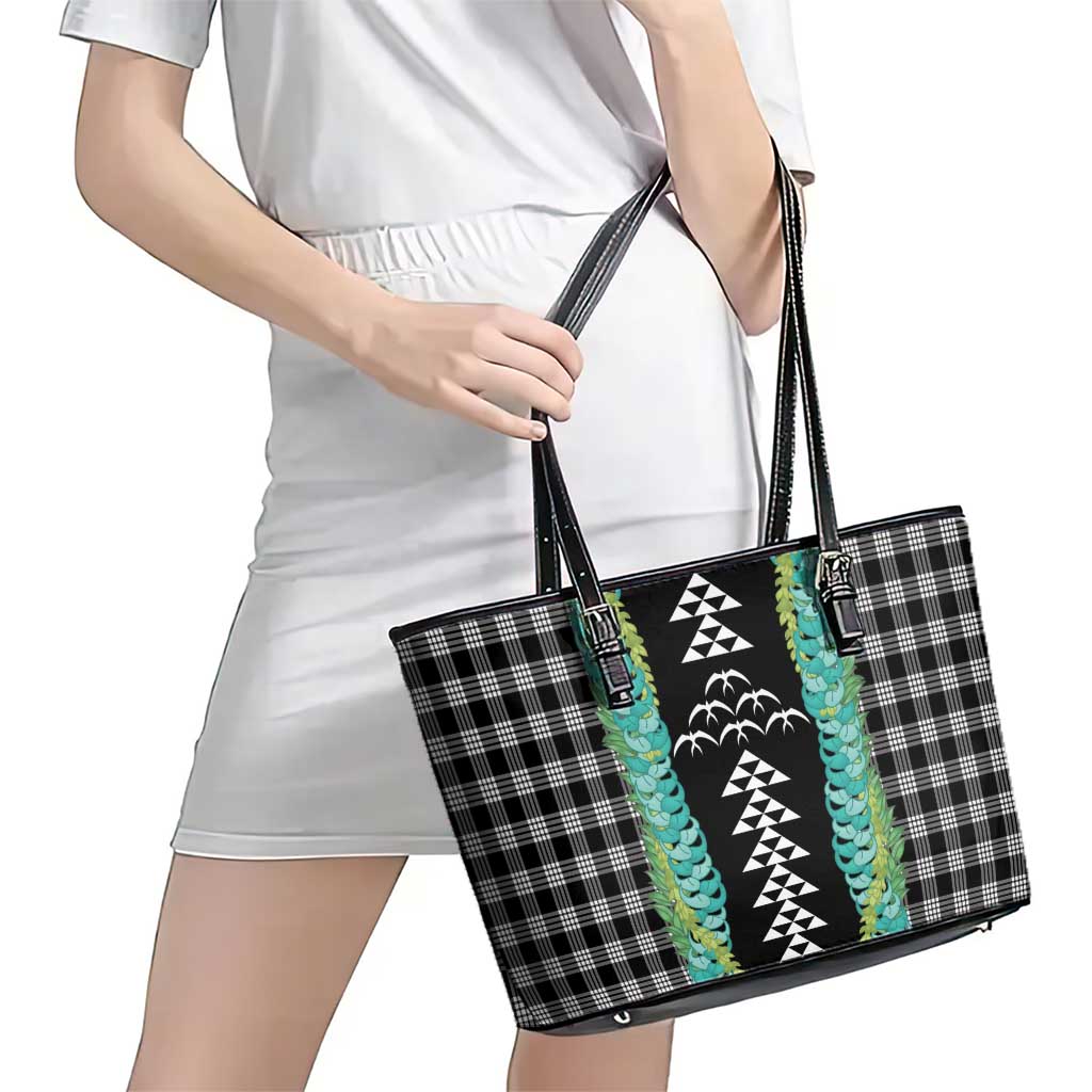 Black Palaka Hawaii Iwa Bird Leather Tote Bag Hawaiian Kakau Jade Vine Lei - Polynesian Pride