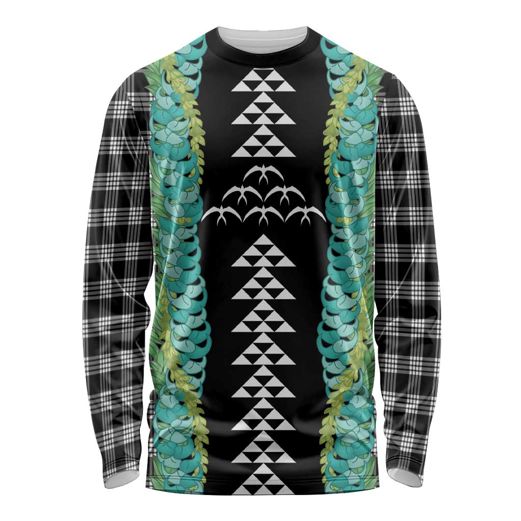 Black Palaka Hawaii Iwa Bird Long Sleeve Shirt Hawaiian Kakau Jade Vine Lei - Polynesian Pride