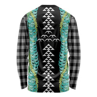 Black Palaka Hawaii Iwa Bird Long Sleeve Shirt Hawaiian Kakau Jade Vine Lei - Polynesian Pride