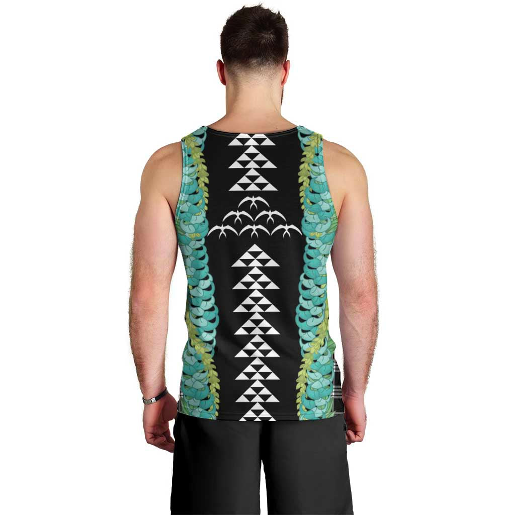 Black Palaka Hawaii Iwa Bird Men Tank Top Hawaiian Kakau Jade Vine Lei - Polynesian Pride