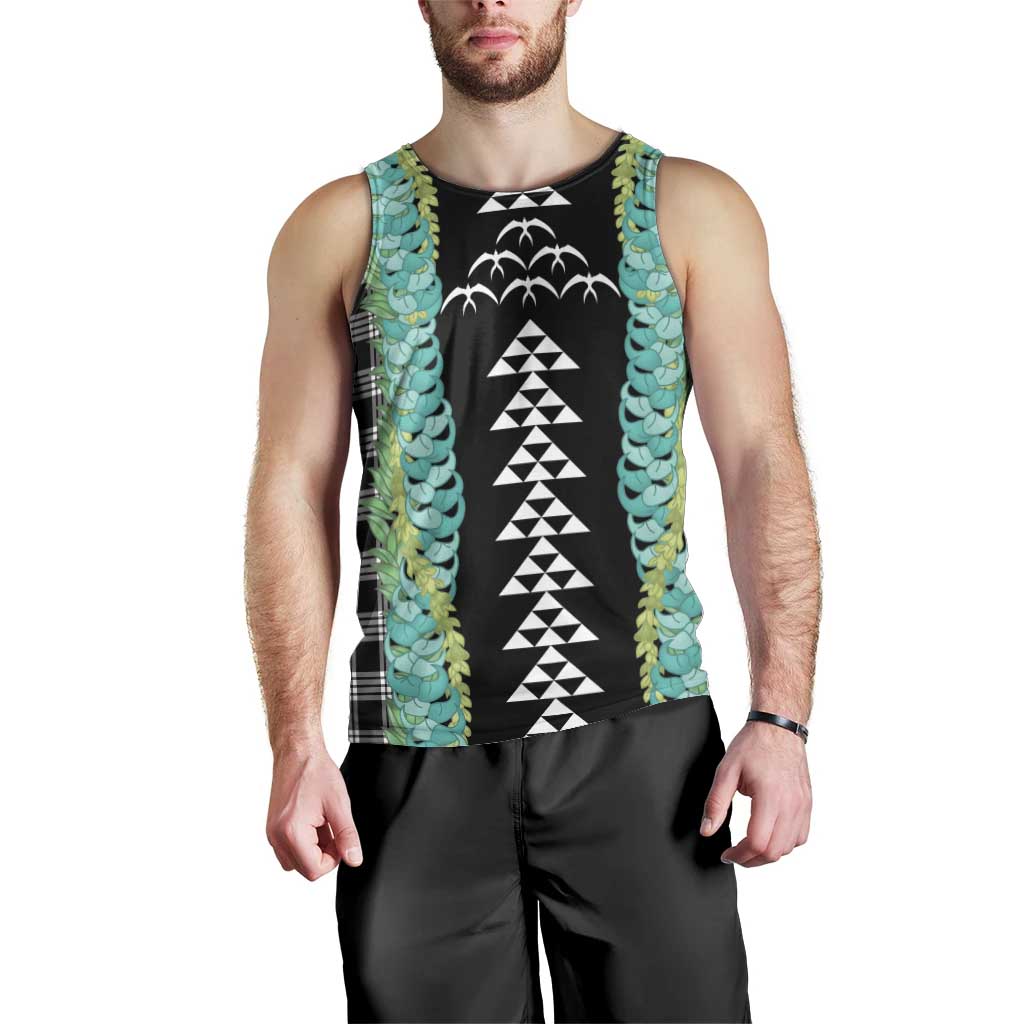 Black Palaka Hawaii Iwa Bird Men Tank Top Hawaiian Kakau Jade Vine Lei - Polynesian Pride