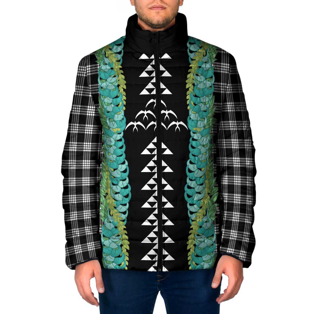 Black Palaka Hawaii Iwa Bird Padded Jacket Hawaiian Kakau Jade Vine Lei LT14 Men Black - Polynesian Pride