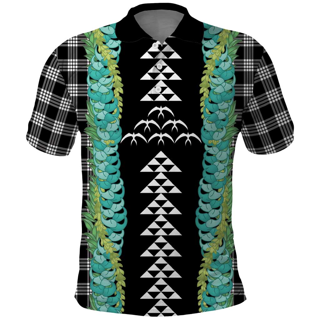 Black Palaka Hawaii Iwa Bird Polo Shirt Hawaiian Kakau Jade Vine Lei - Polynesian Pride