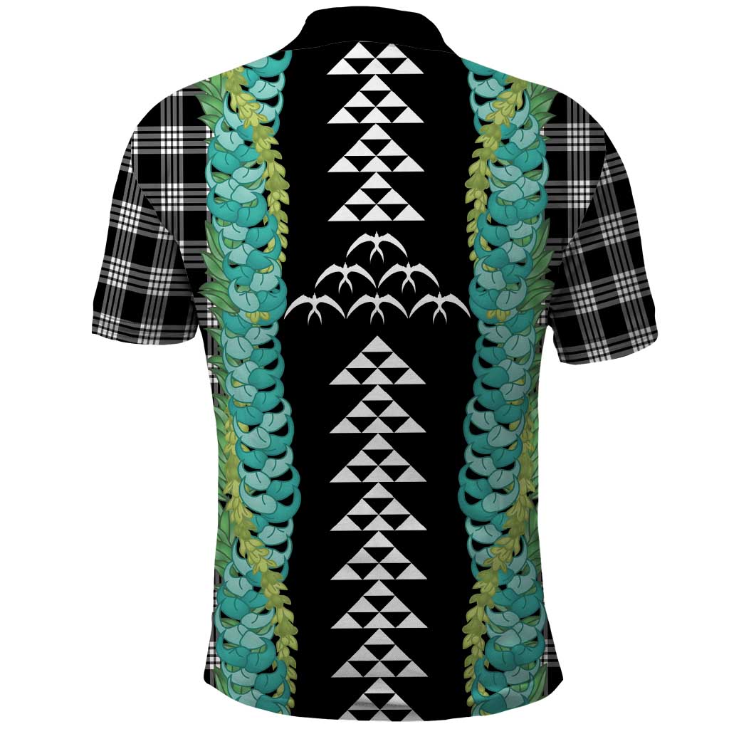 Black Palaka Hawaii Iwa Bird Polo Shirt Hawaiian Kakau Jade Vine Lei - Polynesian Pride