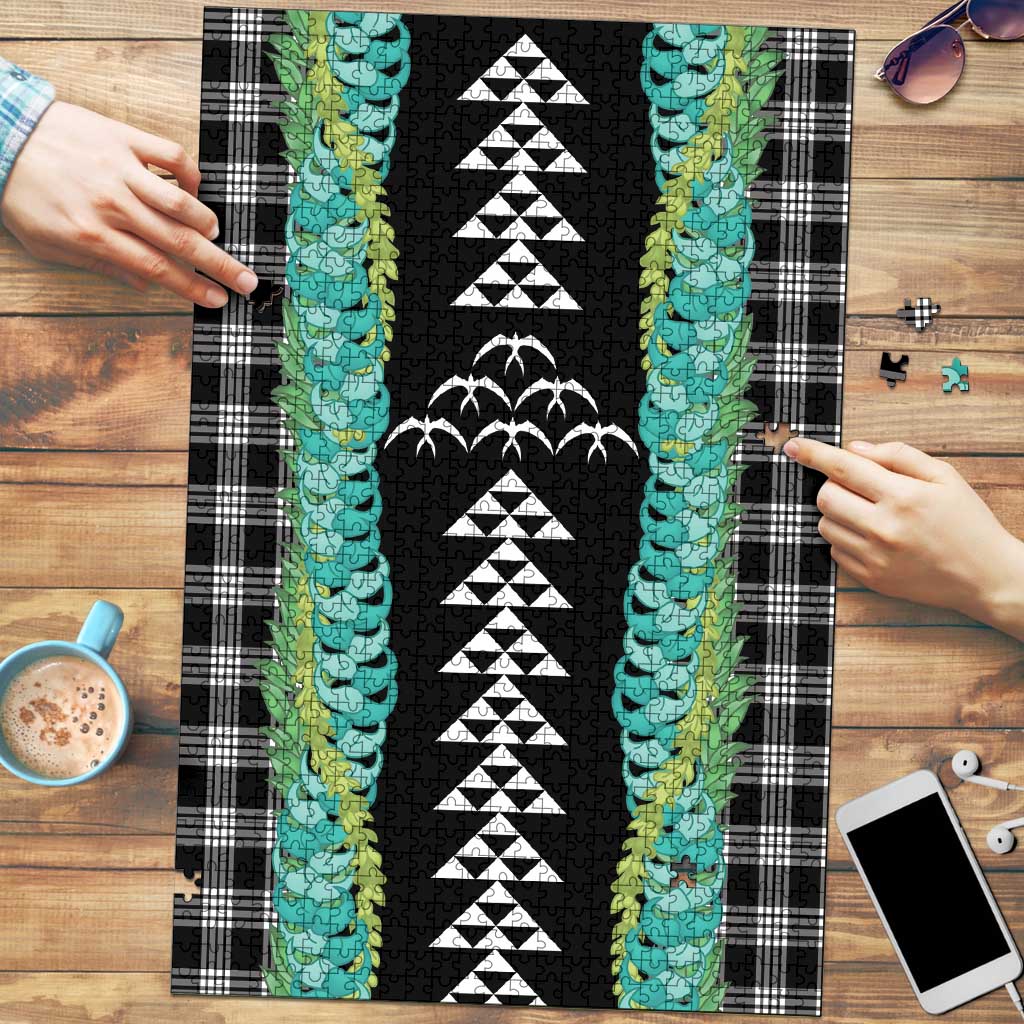 Black Palaka Hawaii Iwa Bird Puzzle Hawaiian Kakau Jade Vine Lei LT14 Black - Polynesian Pride