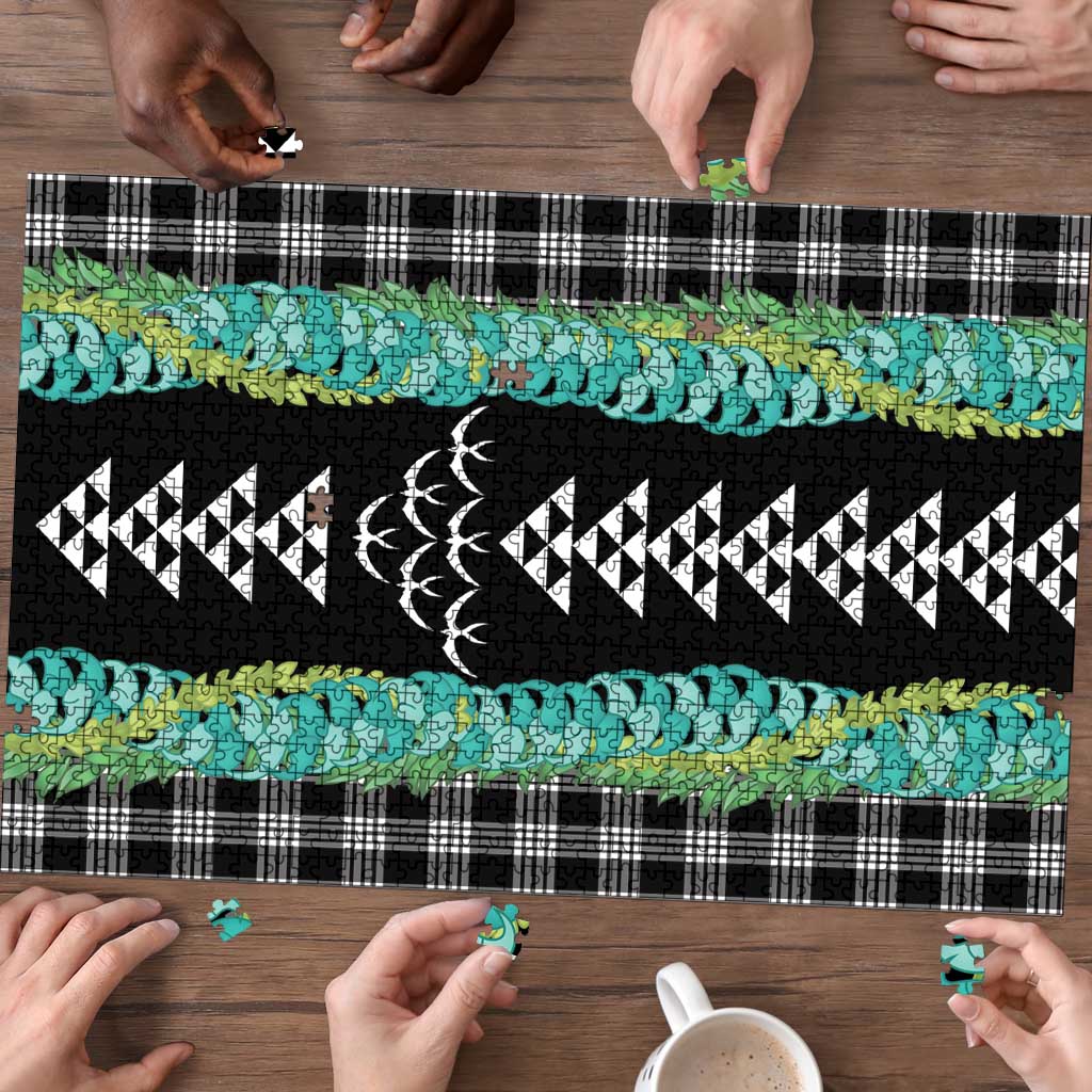Black Palaka Hawaii Iwa Bird Puzzle Hawaiian Kakau Jade Vine Lei - Polynesian Pride