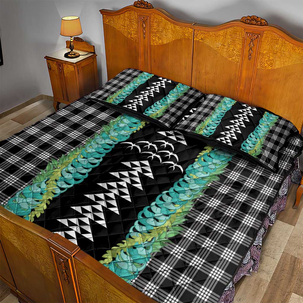 Black Palaka Hawaii Iwa Bird Quilt Bed Set Hawaiian Kakau Jade Vine Lei - Polynesian Pride