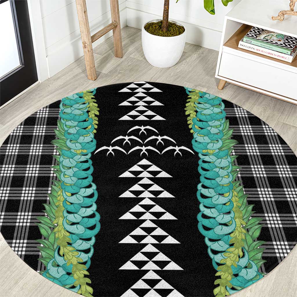 Black Palaka Hawaii Iwa Bird Round Carpet Hawaiian Kakau Jade Vine Lei LT14 Black - Polynesian Pride