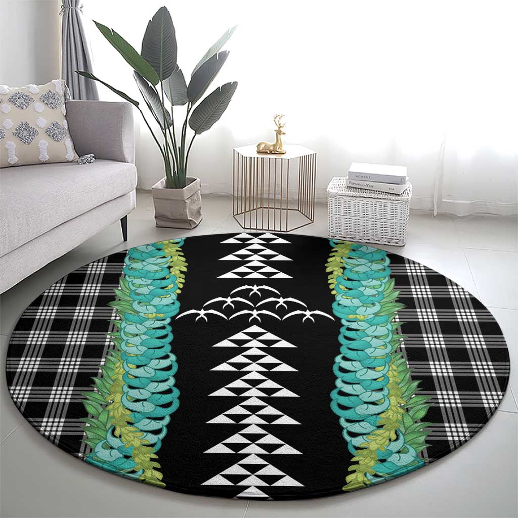 Black Palaka Hawaii Iwa Bird Round Carpet Hawaiian Kakau Jade Vine Lei - Polynesian Pride