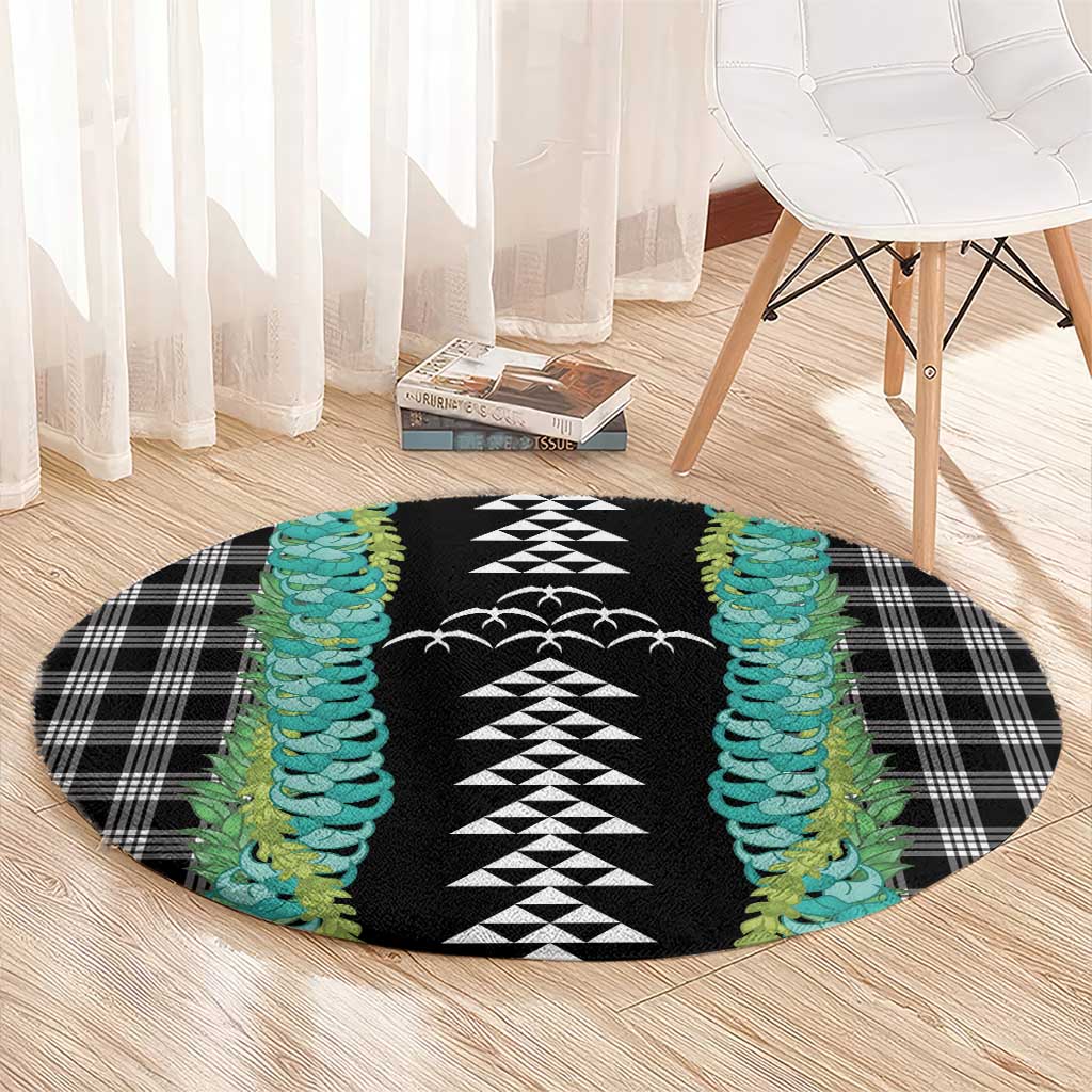 Black Palaka Hawaii Iwa Bird Round Carpet Hawaiian Kakau Jade Vine Lei - Polynesian Pride