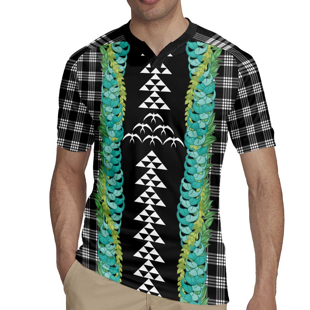 Black Palaka Hawaii Iwa Bird Rugby Jersey Hawaiian Kakau Jade Vine Lei - Polynesian Pride
